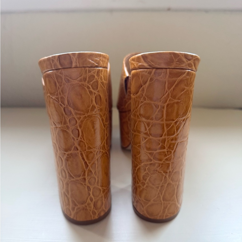 SCHUTZ Croc-Embossed Platform Mules in Cognac Tan - Picture 6 of 8